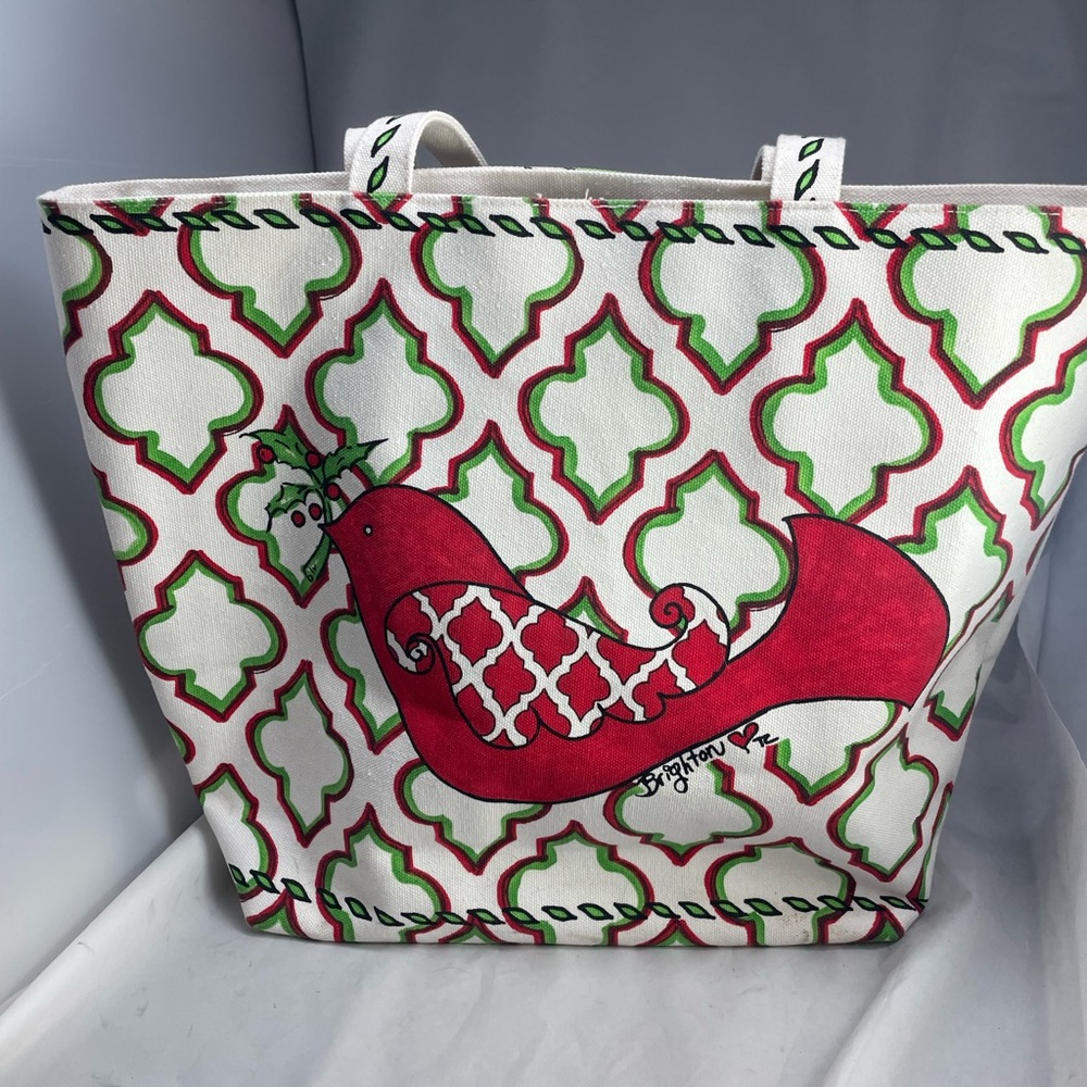 Brighton Heart Bird Joy  Red and Green Patterned Tote Bag
